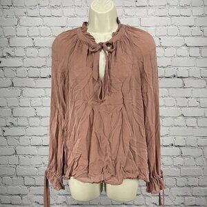 Paige Dusty Pink 100% Silk Long Sleeve Flowy Blouse Top Keyhole Flowy Size XS